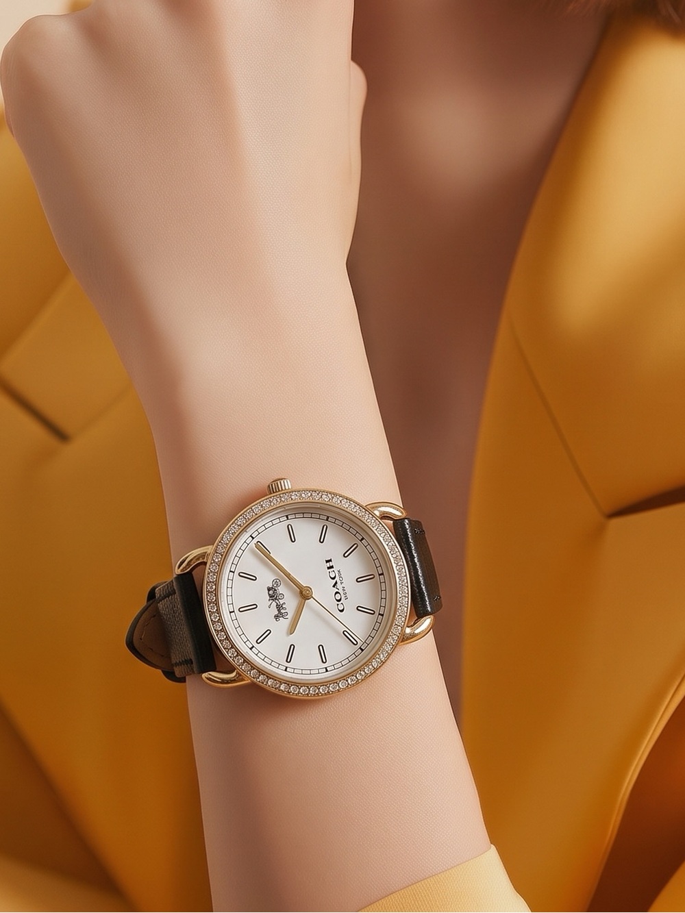 Coach Gold and Black Crystal-Accented Watch